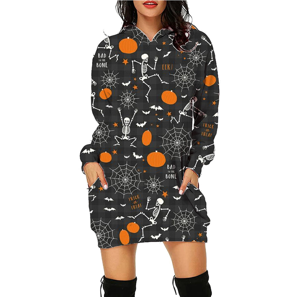 Übergroßer Kapuzenpullover mit Halloween-Motiv und Taschen für Damen