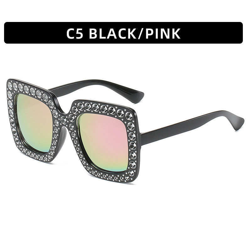 Large Square Frame With Rhinestones Sunglasses Personality Street Style Fashion Glasses Summer