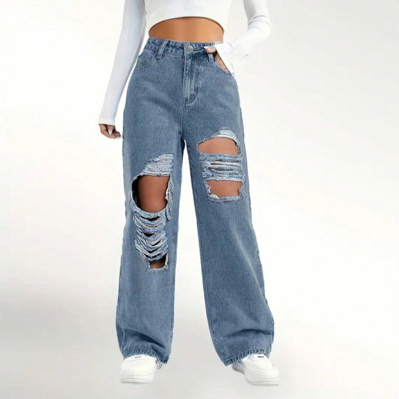 Trendy High-Waisted Distressed Jeans for Women