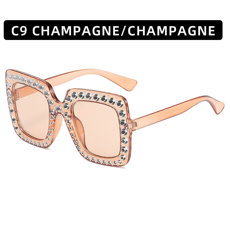 Großer quadratischer Rahmen mit Strass Sonnenbrille Persönlichkeit Street Style Fashion Brille Sommer