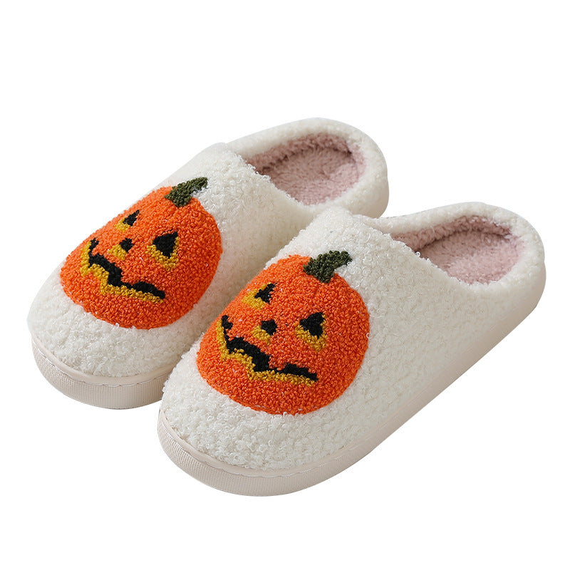 Cozy Halloween Pumpkin Cartoon Slippers for Couples - Warm Indoor House Shoes for Men and Women