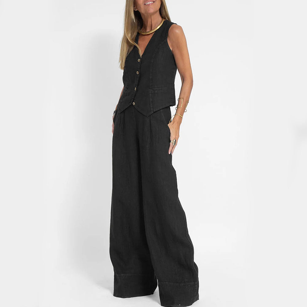 Chic Summer V-Neck Sleeveless Vest and Loose Trousers Set for Women