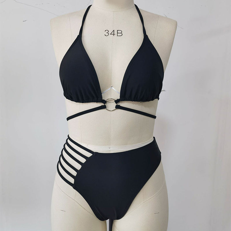 Neckholder-Bikini-Set mit Leopardenmuster - Badeanzug mit Cutout-Trägern für Damen