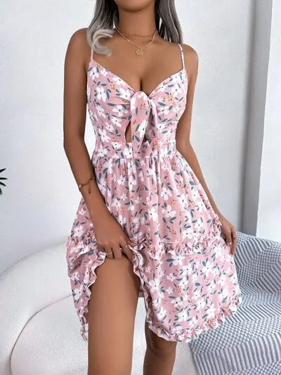 Flirty Sheer Cap Sleeve Printed Dress