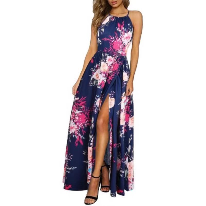 Leisure Beach Sleeveless Halter Strap Printing Dress