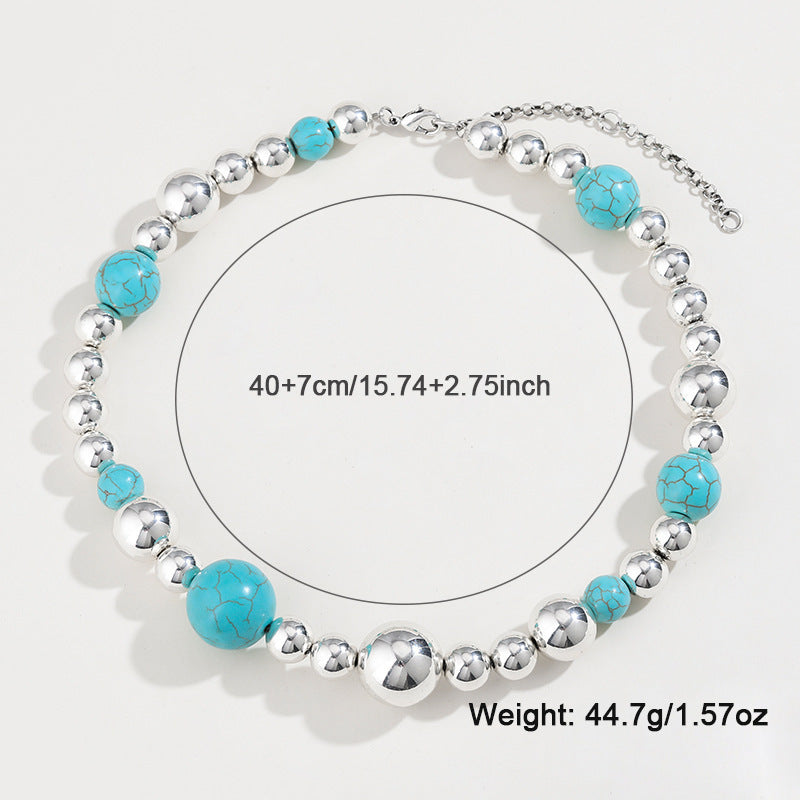 Chic Turquoise Beaded Necklace Set for Women - Cross-Border European & American Fashion