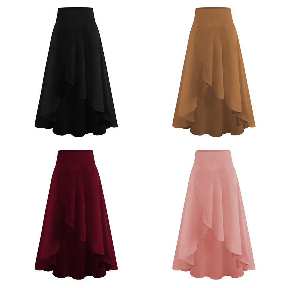 Chic Irregular Ruffle Hem High Waist Midi Skirt