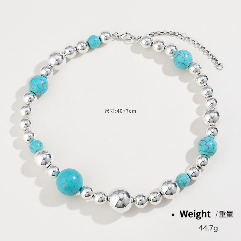 Chic Turquoise Beaded Necklace Set for Women - Cross-Border European & American Fashion