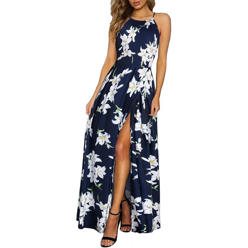 Leisure Beach Sleeveless Halter Strap Printing Dress