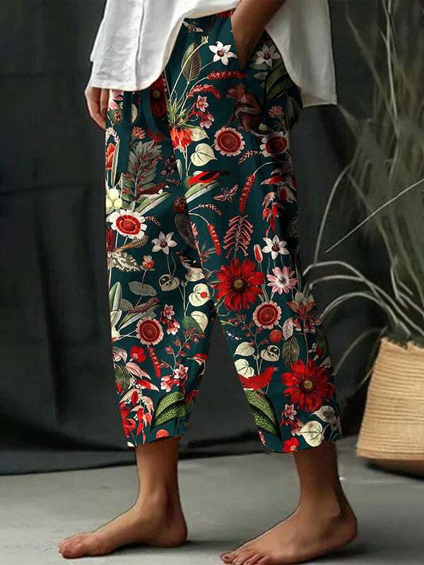 Chic Floral Print Elastic Waist Jumpsuit for Women