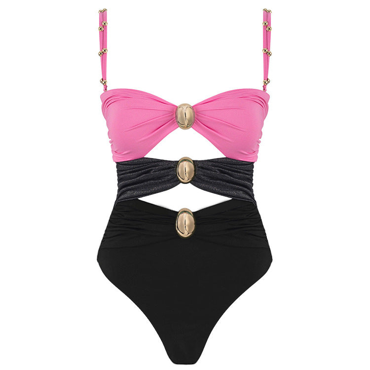 Round Buckle Hollow Out One-Piece Swimsuit for Women - Stylish Swimwear for Summer