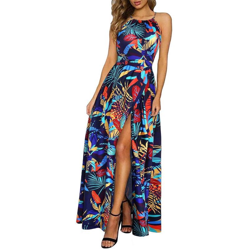 Leisure Beach Sleeveless Halter Strap Printing Dress