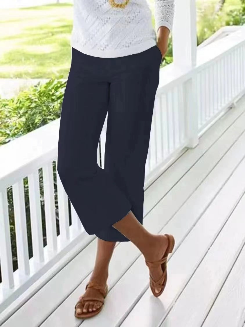 Elegant Mid-Waist Cotton Linen Pants for Women