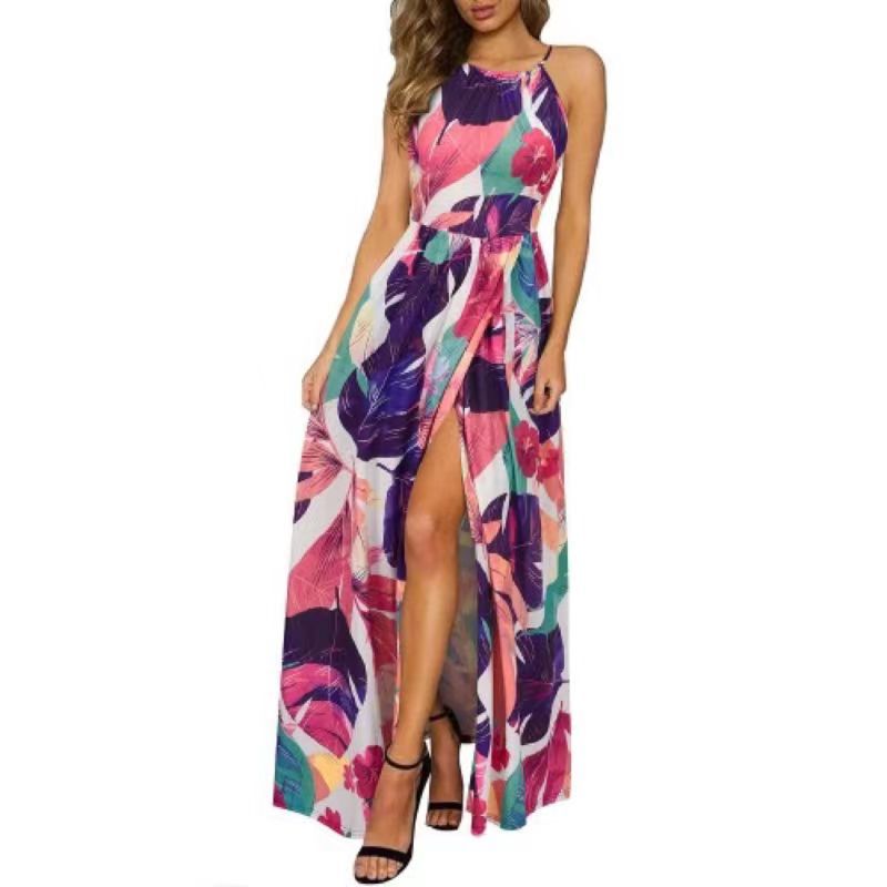 Leisure Beach Sleeveless Halter Strap Printing Dress