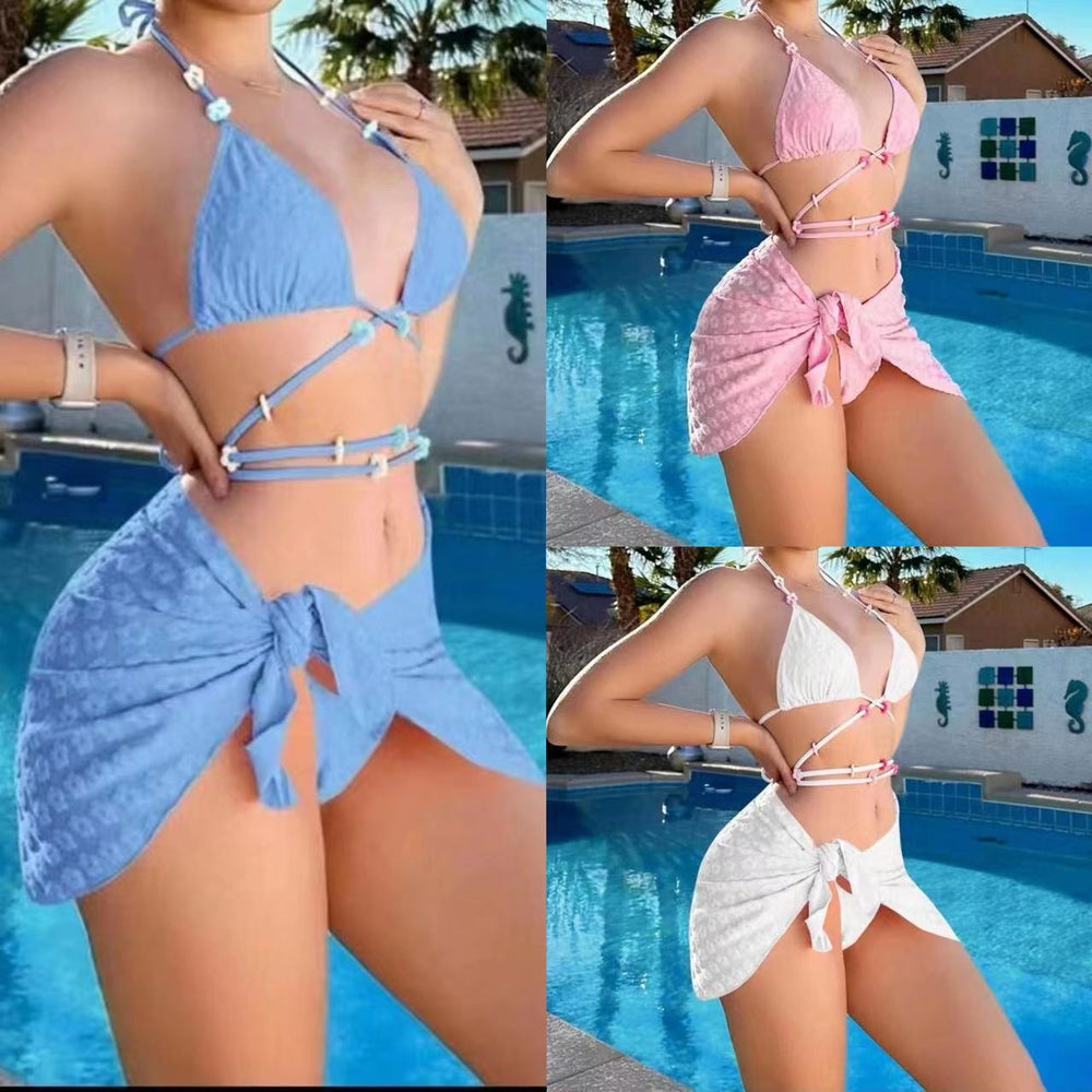 Fashionable Women's 3-Piece Strap Split Swimsuit Set