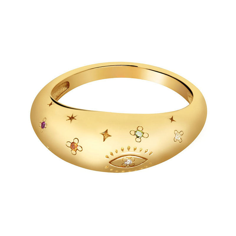 Xingyue Unisex 18K Gold Micro-Inlaid Geometric Ring with Celestial Elements