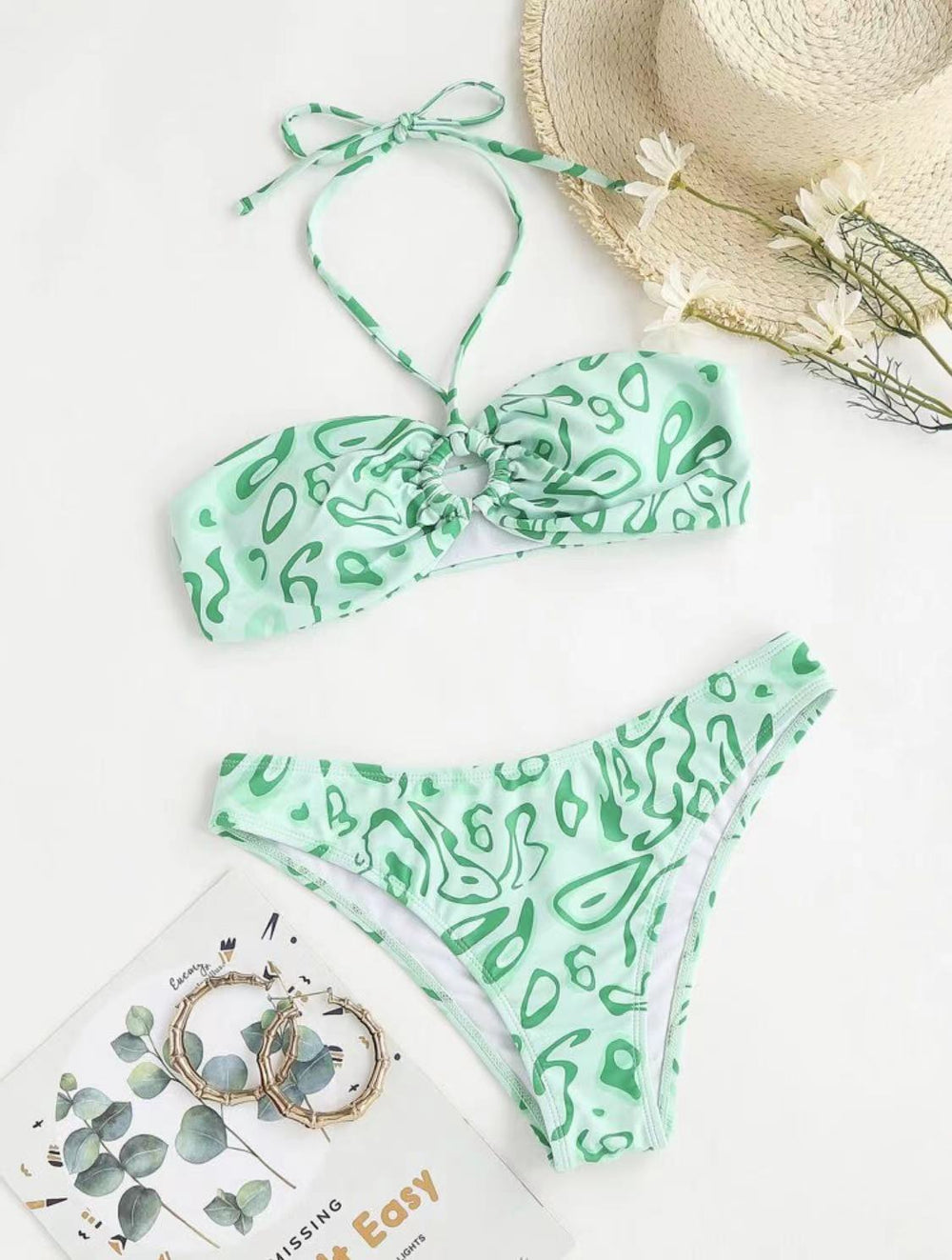 Sexy Floral Split Bandeau Bikini for Stylish Beach Babes