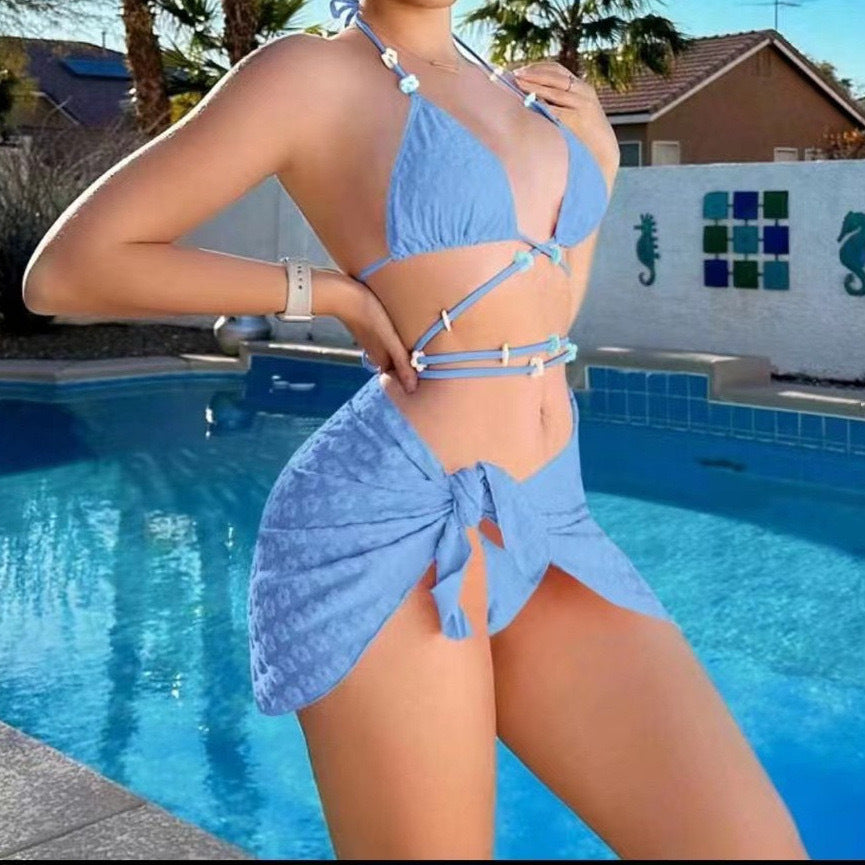 Fashionable Women's 3-Piece Strap Split Swimsuit Set