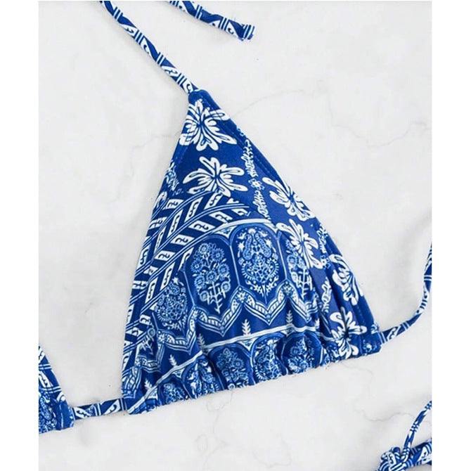 Fashionable Bandage Detail Split Bikini with Printed Stitching - Beachwear Beauty