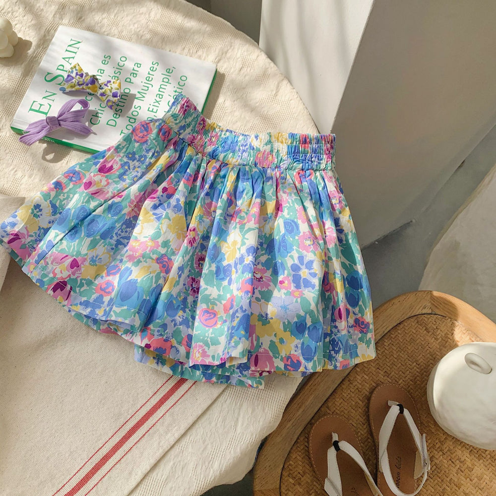 Gonna a palloncino con pantaloncini floreali per bambini alla moda