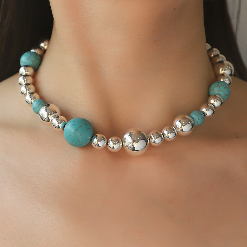 Chic Turquoise Beaded Necklace Set for Women - Cross-Border European & American Fashion