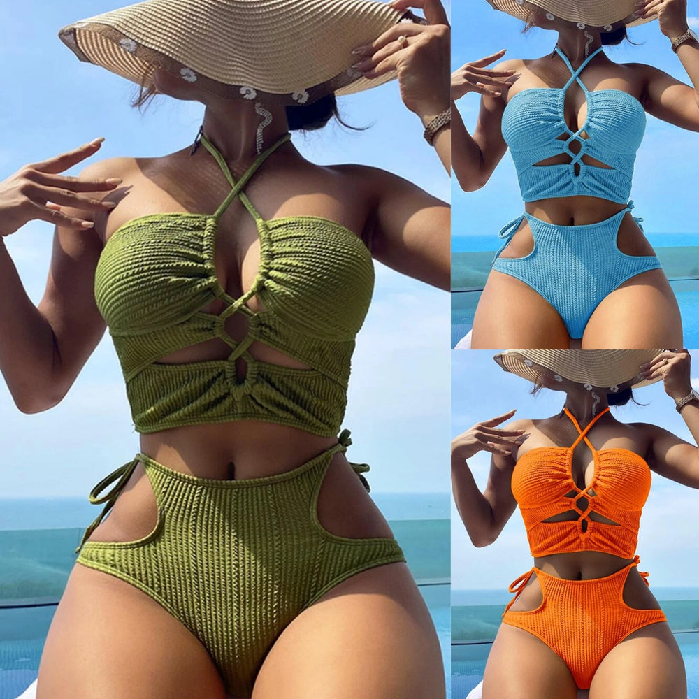 Vibrant Split Swimsuit with Rope Detail