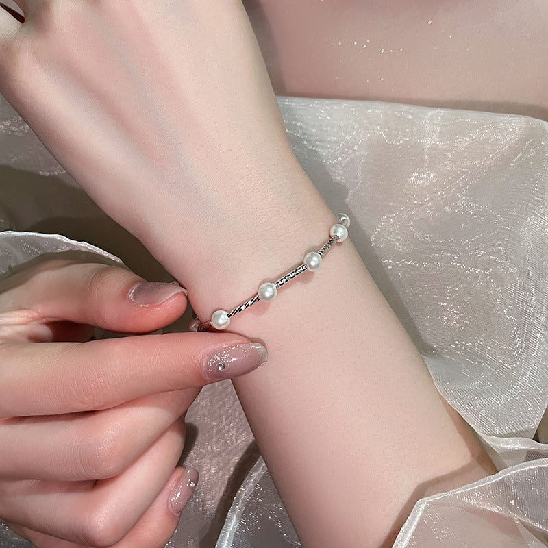 Bracciale da donna in argento sterling con perle stellate