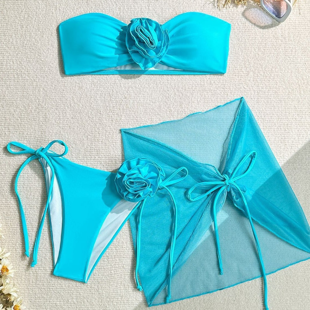 Costume da bagno intero con top a tubino con fiori grandi tridimensionali per donna