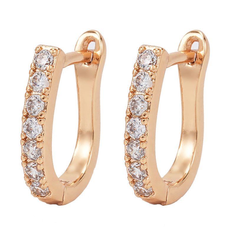 Geometric U-Shaped Zircon Ear Clips with Micro-Inlaid Design