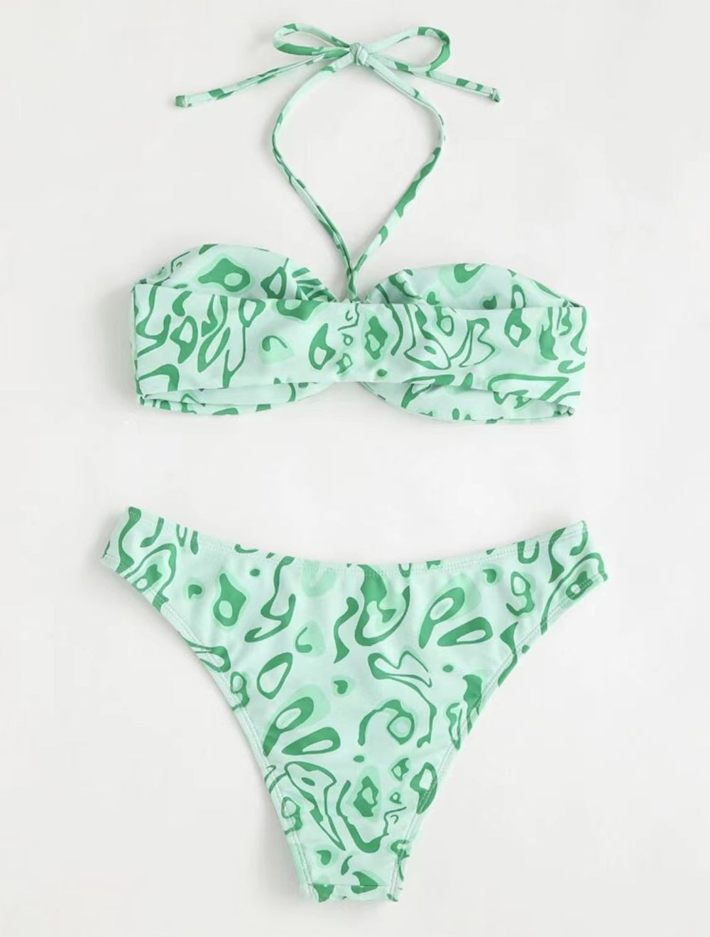 Sexy Floral Split Bandeau Bikini for Stylish Beach Babes