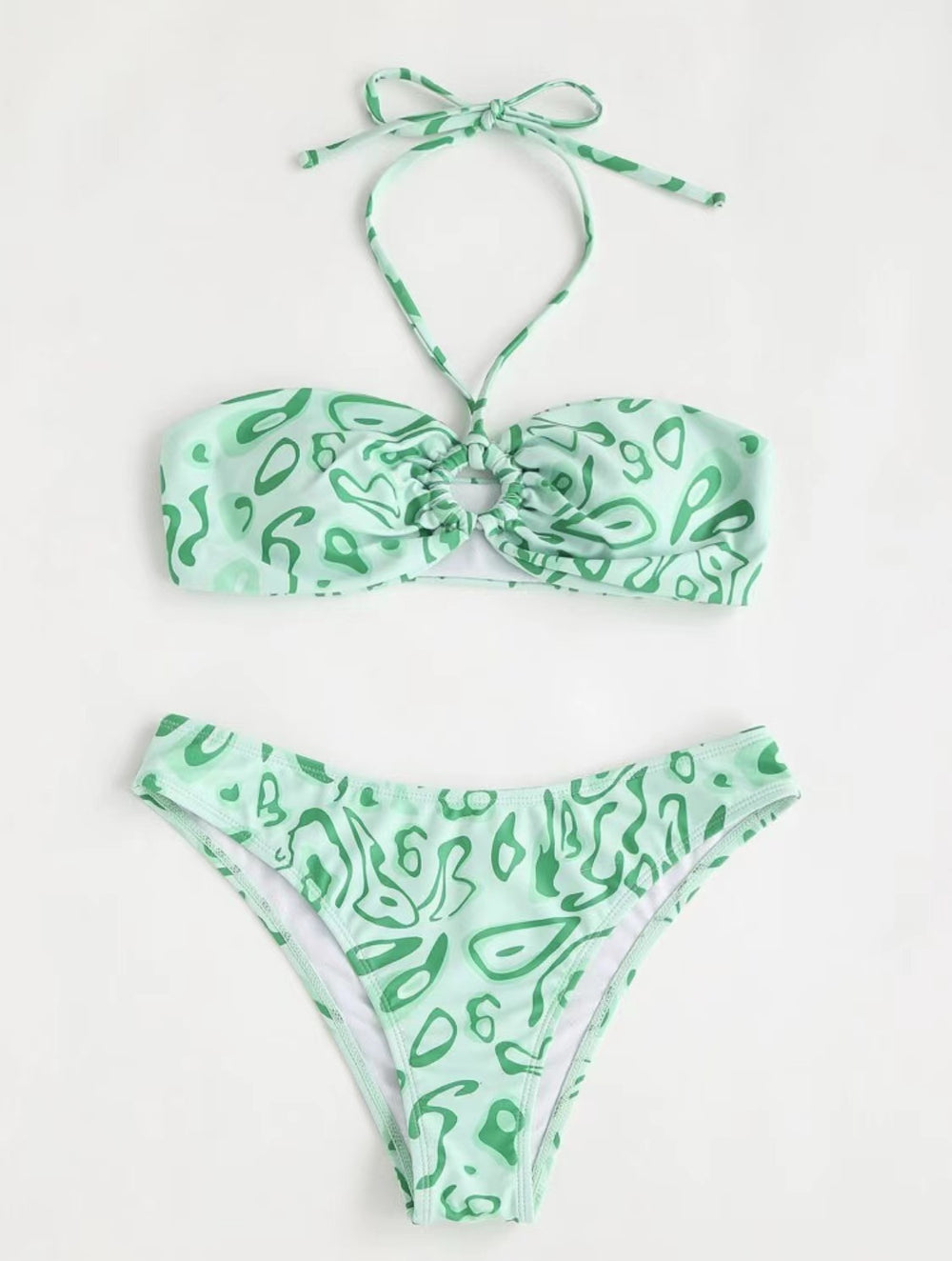 Sexy Floral Split Bandeau Bikini for Stylish Beach Babes