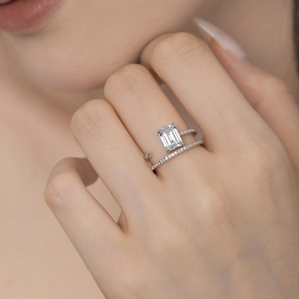 Elegant Women's S925 Sterling Silver Layered Ring with Small Zircon for Everyday Fashion