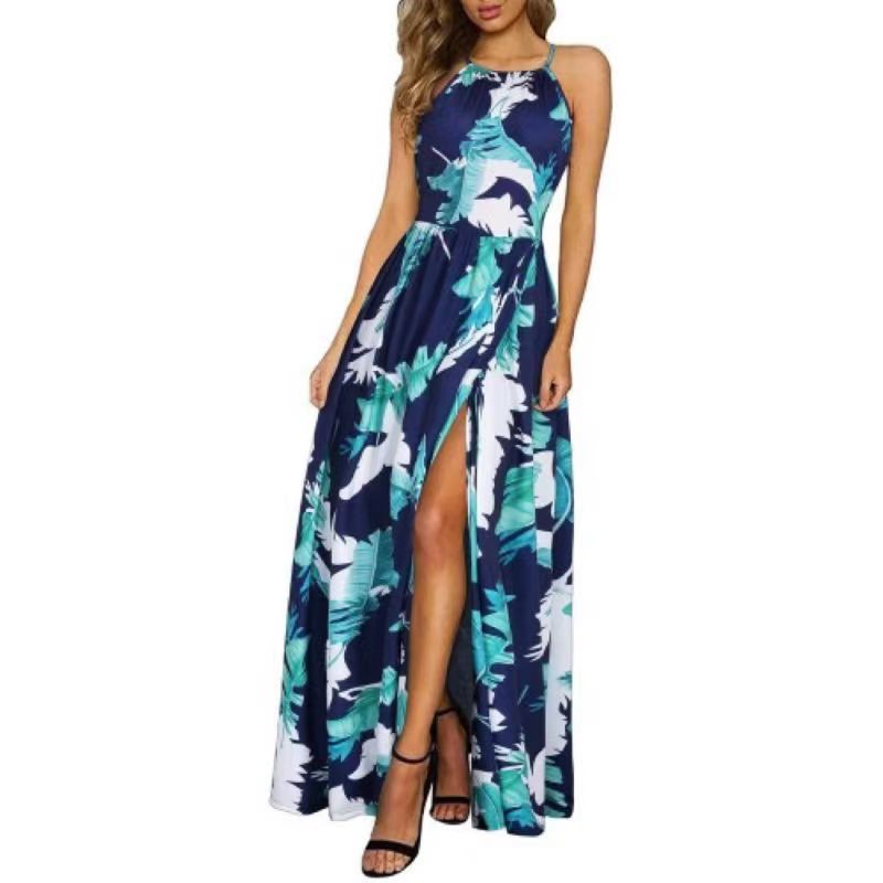 Leisure Beach Sleeveless Halter Strap Printing Dress