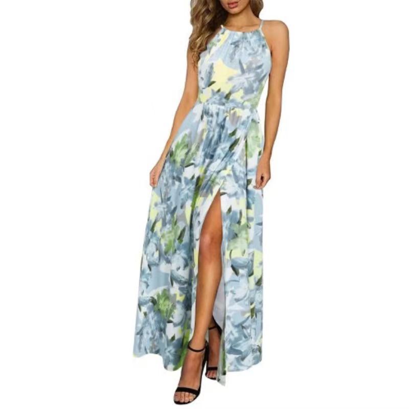 Leisure Beach Sleeveless Halter Strap Printing Dress