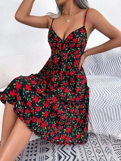 Flirty Sheer Cap Sleeve Printed Dress