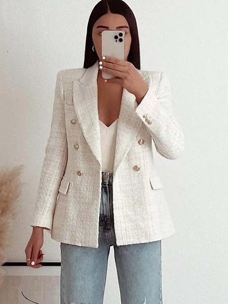 Elegance Redefined: Women's Double-Breasted Tweed Blazer