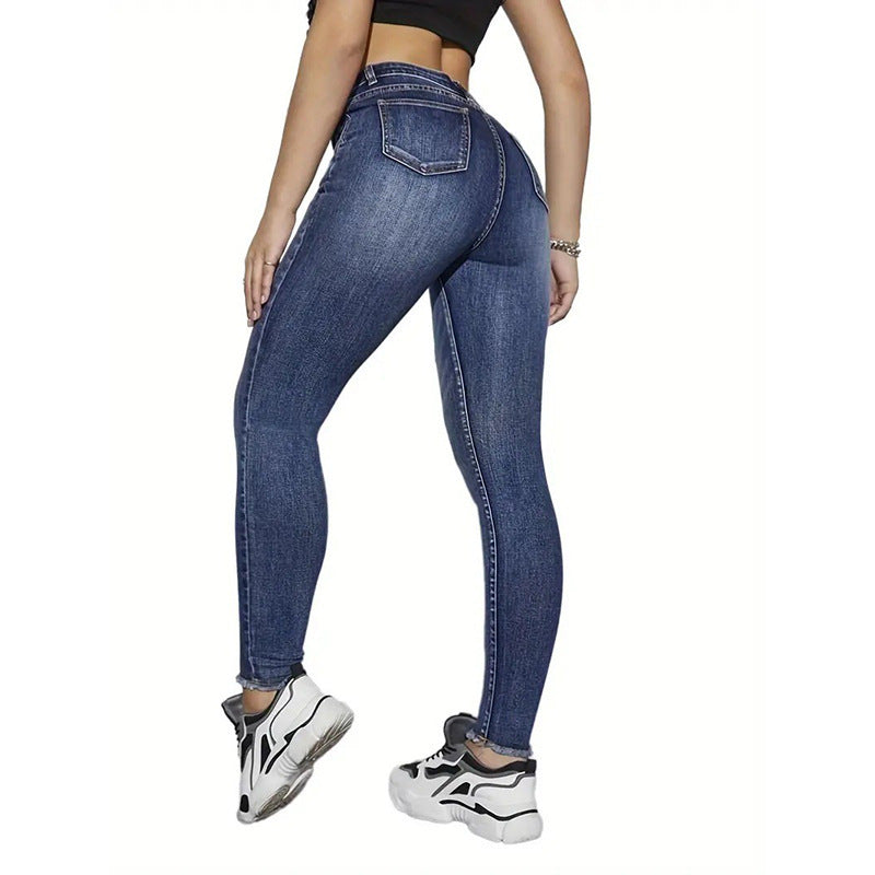 High-Waisted Ripped Denim Pencil Jeans for Women