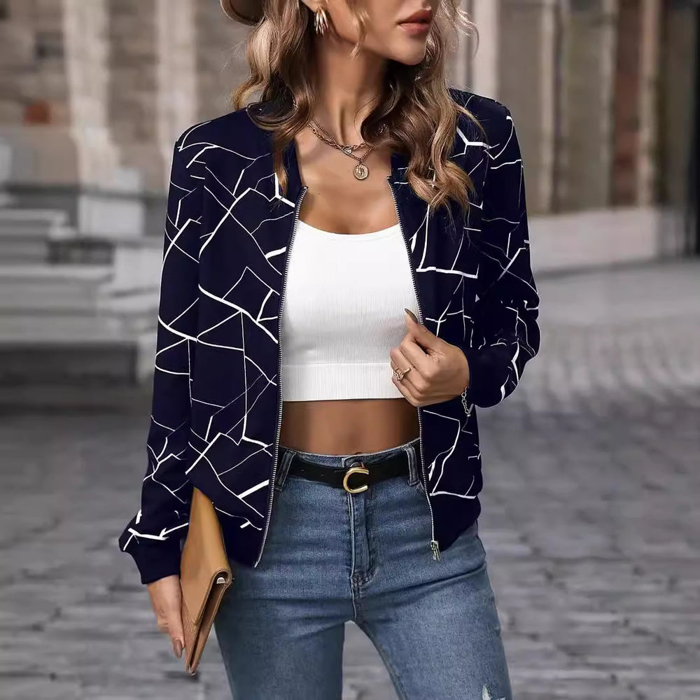 3D Effect Loose Fit Printed Workwear Jacket for Women