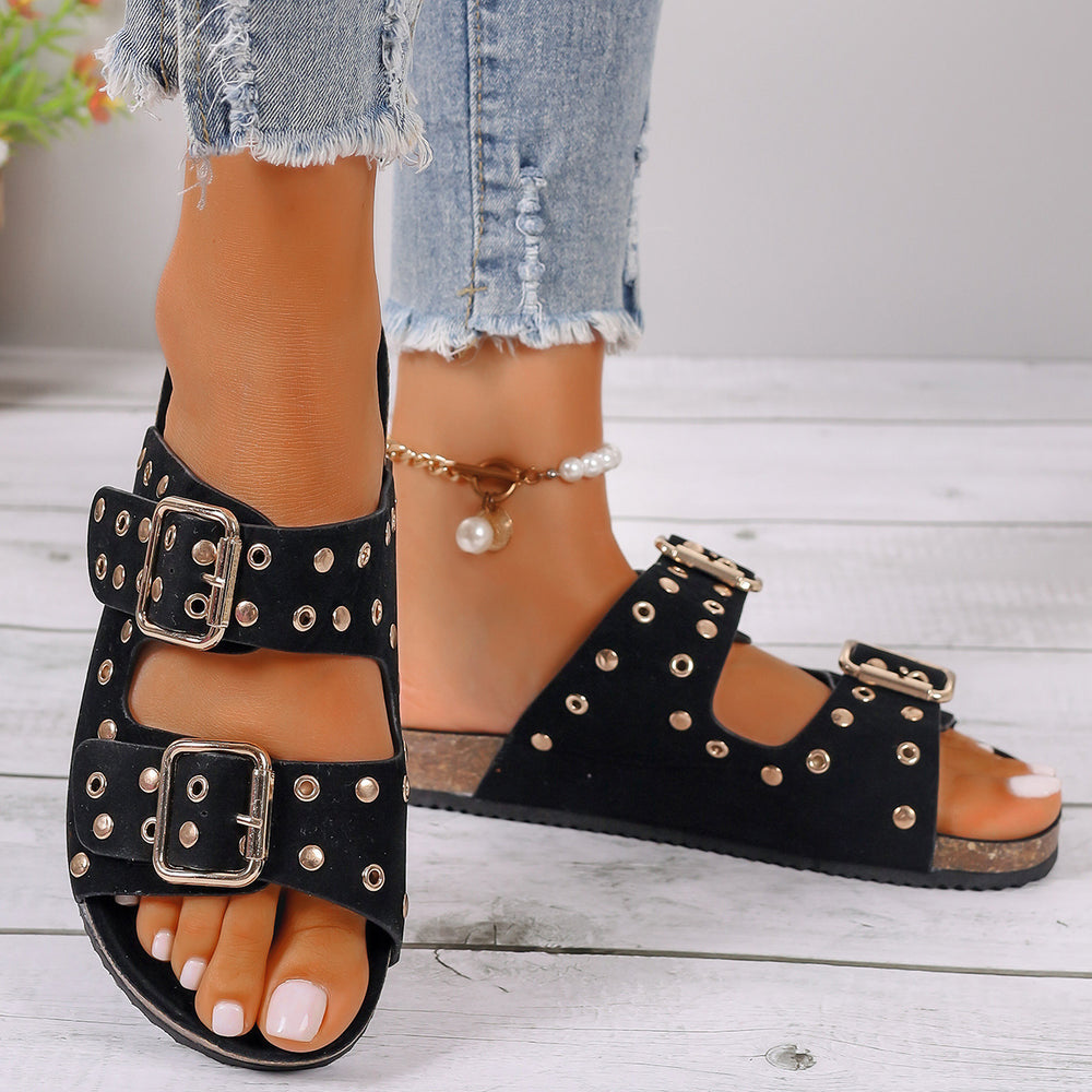 Plus Size Women's Casual Thick-Soled Beach Shoes with Belt Buckle