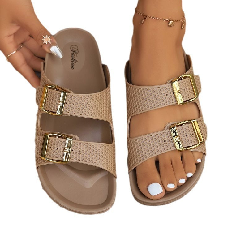 Chic Women's Flat Sandals with Buckle - Summer Collection