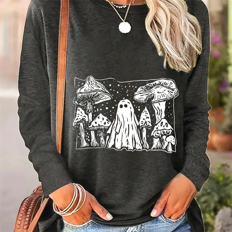 Casual Long Sleeve Round Neck T-shirt for Women with Simple Spring and Autumn Patterns