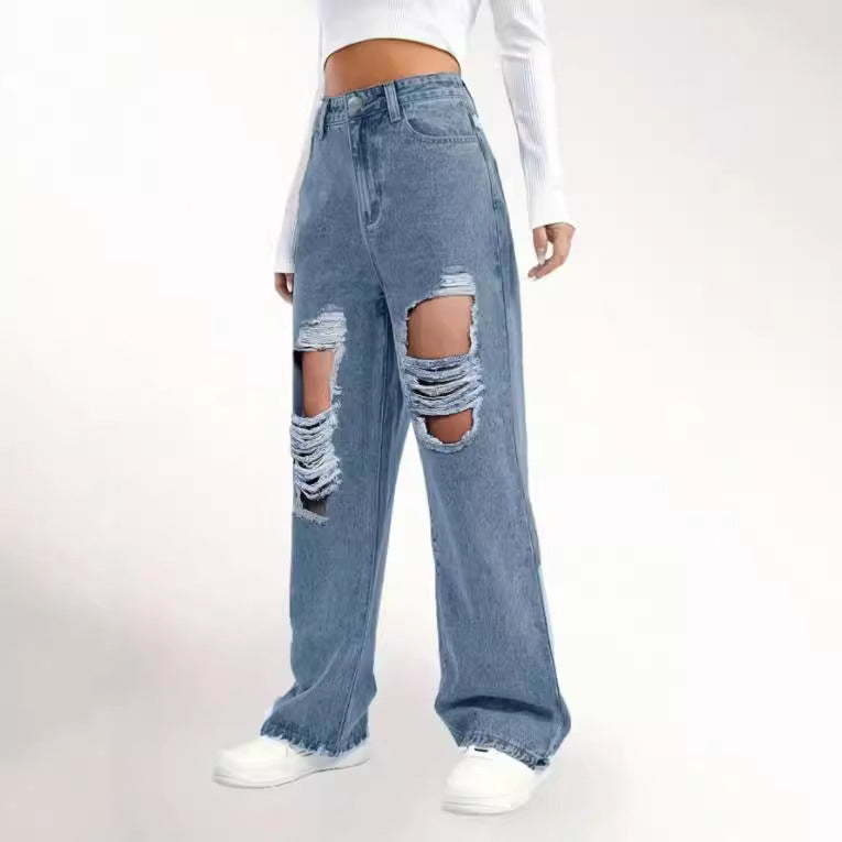 Trendy High-Waisted Distressed Jeans for Women