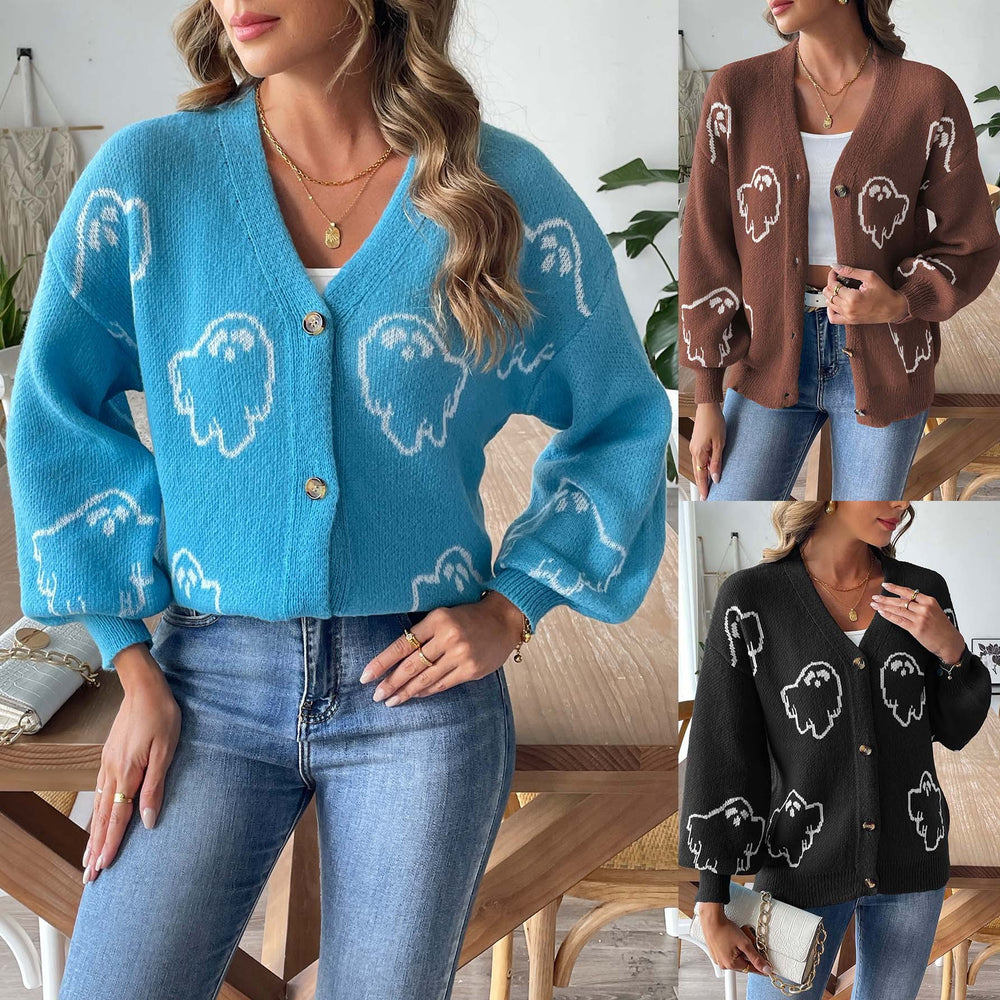 Spooky Chic Women's Casual Button-Up Cardigan Sweater