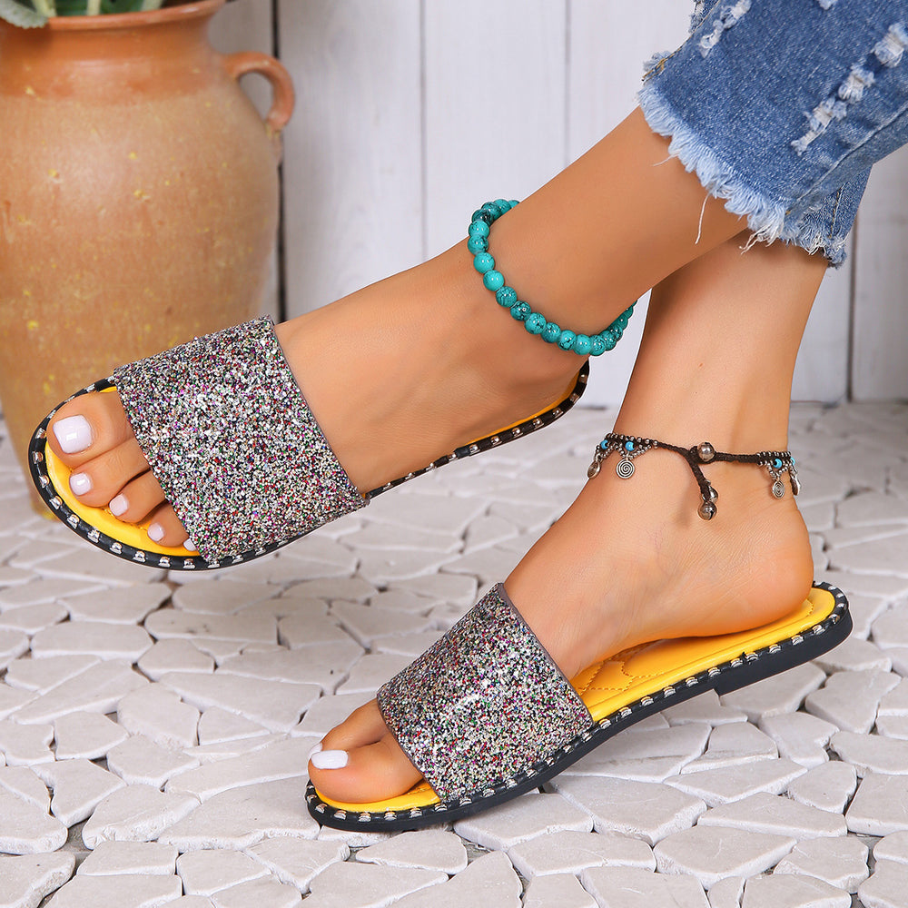 Women's Plus Size Sequin Flat Slippers