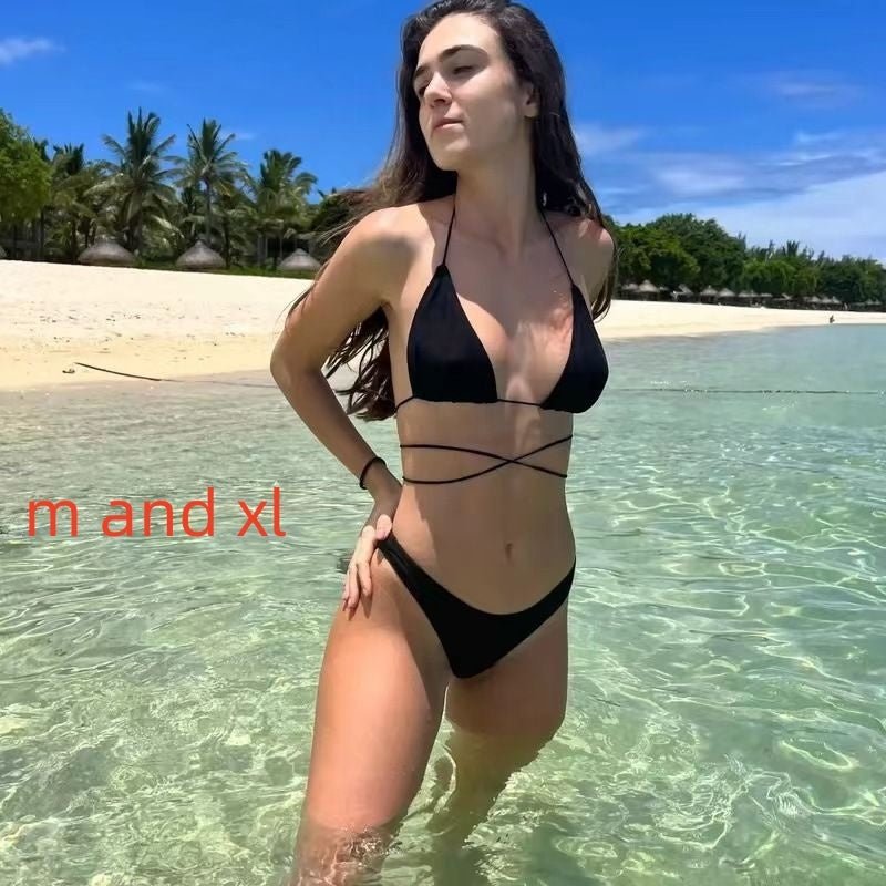 Bikini con fascia da spiaggia nera in tessuto traspirante