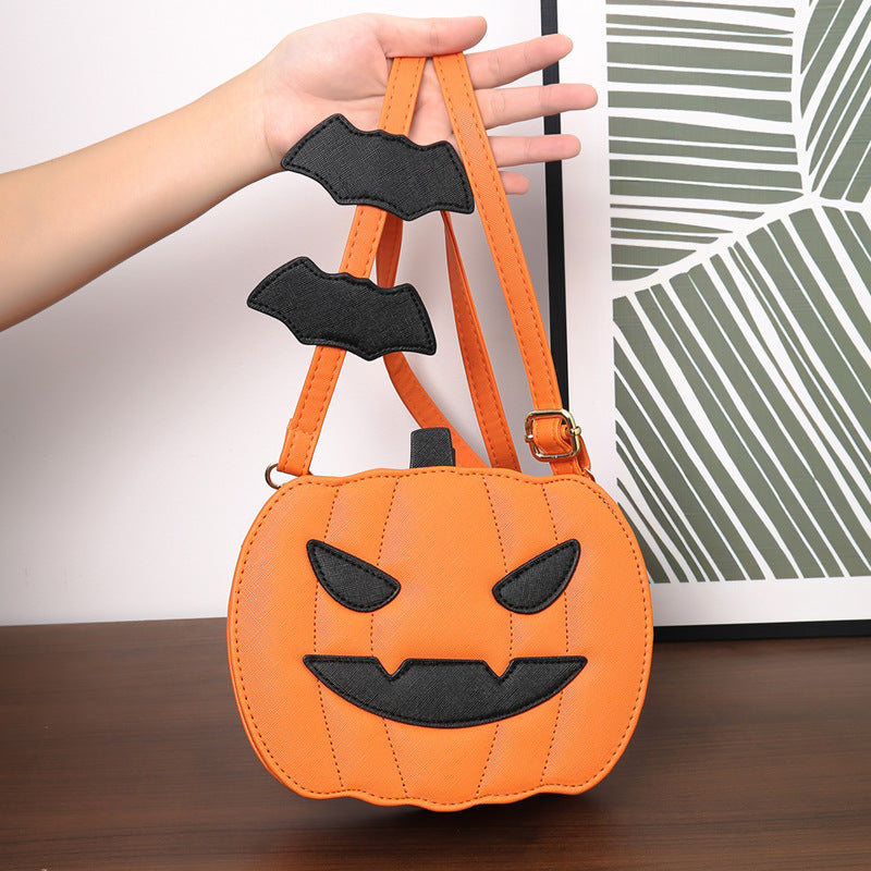 Creative Cartoon Pumpkin Crossbody Bag with Bat for Halloween - Personalized Women's Messenger Bag