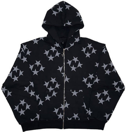 Cosmic Print Hoodie Cardigan for Couples - Stylish Zippered Sweatshirt for Men and Women