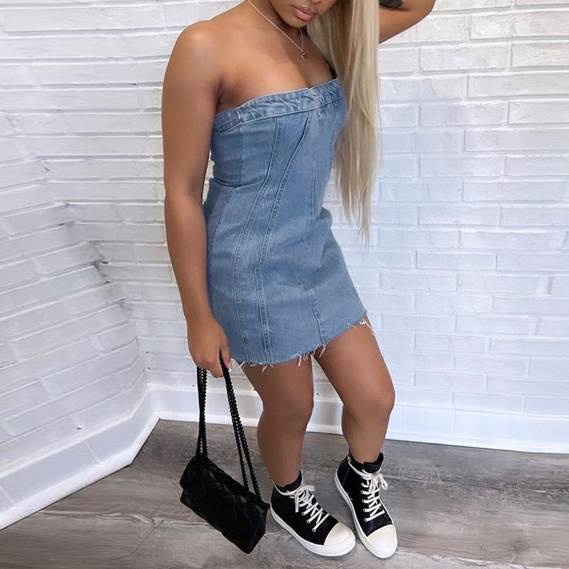 Backless Denim Tube Dress - Stylish Y2K Summer Fashion for Women