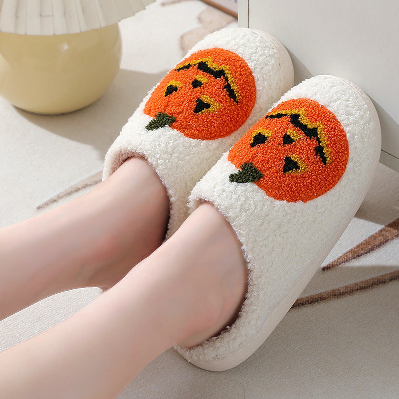 Cozy Halloween Pumpkin Cartoon Slippers for Couples - Warm Indoor House Shoes for Men and Women