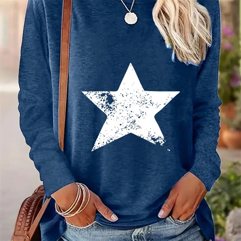 T-shirt casual stampata a maniche lunghe con scollo tondo per donna in primavera e autunno 